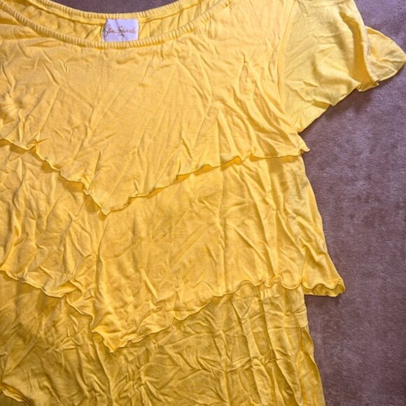Steven Edwards Women‎ Small Yellow Layered Ruffle Short Sleeve Blouse Top (U) - Picture 2 of 6